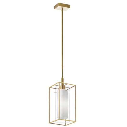 Dainolite Cubo 6in 1-Light Pendant | Aged Brass Metal and Clear Frosted Glass | Kitchen Island & Dining Room | 6.5 x 6.5 x 12.5 in | Model CBE-61P-AGB