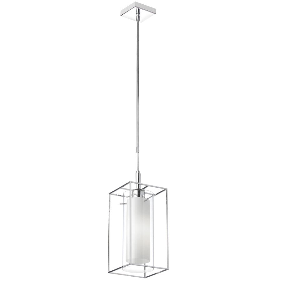 Dainolite Cubo 6in 1-Light Pendant | Chrome Steel and Frosted White Glass | Kitchen Island & Dining Room | 6.5 x 6.5 x 12.5 in | Model CBE-61P-PC