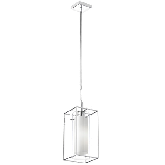 Dainolite Cubo 6in 1-Light Pendant | Chrome Steel and Frosted White Glass | Kitchen Island & Dining Room | 6.5 x 6.5 x 12.5 in | Model CBE-61P-PC