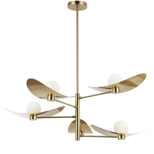 Dainolite Christobel 40in 5-Light Chandelier | Contemporary Aged Brass and White Glass | Dining Room & Kitchen | Model CBL-405C-AGB