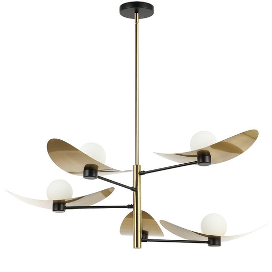 Dainolite Christobel 40in 5-Light Chandelier | Contemporary Aged Brass and Matte Black with White Glass | Dining Room | Model CBL-405C-AGB-MB