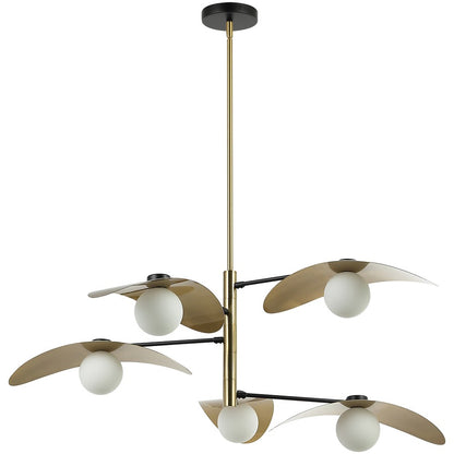 Dainolite Christobel 40in 5-Light Chandelier | Contemporary Aged Brass and Matte Black with White Glass | Dining Room | Model CBL-405C-AGB-MB