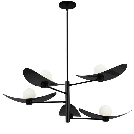 Dainolite Christobel 40in 5-Light Chandelier | Contemporary Matte Black and White Glass | Kitchen & Dining Room | 40 x 40 x 15 in | Model CBL-405C-MB