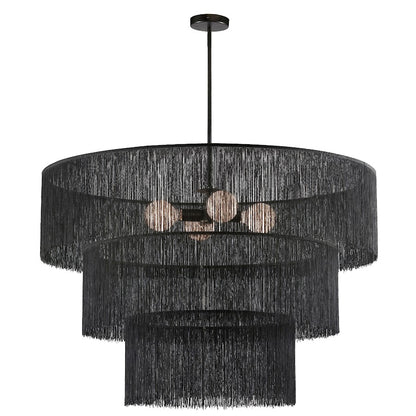 Dainolite Cadelaria 40in 4-Light Chandelier | Transitional Matte Black and Black String | Foyer & Dining Room | 40 x 40 x 25 in | Model CDL-404C-MB-BK