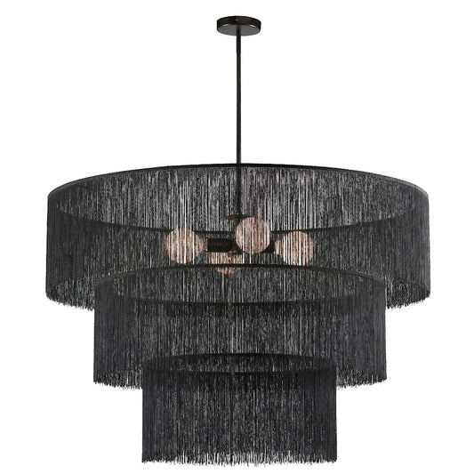 Dainolite Cadelaria 40in 4-Light Chandelier | Transitional Matte Black and Black String | Foyer & Dining Room | 40 x 40 x 25 in | Model CDL-404C-MB-BK