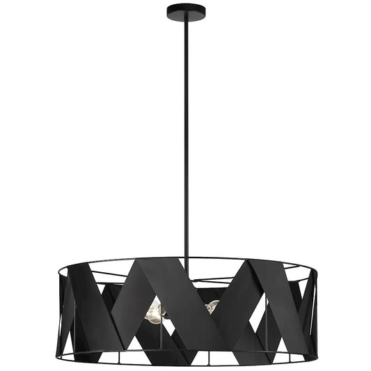 Dainolite Cardano 30in 4-Light Chandelier | Transitional Matte Black and Black Ribbon | Dining Room & Living Room | Model CDO1-304C-MB-BK