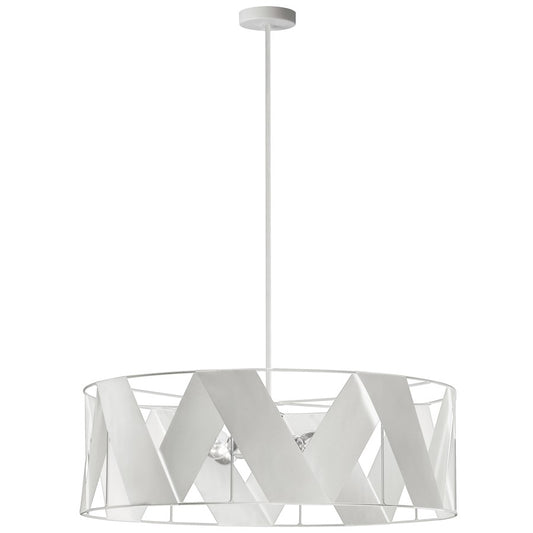 Dainolite Cardano 30in 4-Light Chandelier | Transitional White Metal and White Ribbon Drum Shade | Living Room & Dining Room | 30 | Model CDO1-304C-MW-WH