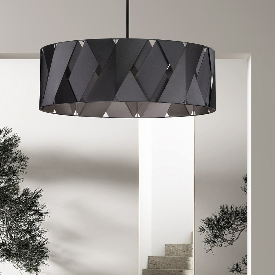 Dainolite Cardano 30in 4-Light Chandelier | Transitional Black Metal and Black Ribbon | Dining Room & Living Room | Model CDO2-304C-MB-BK