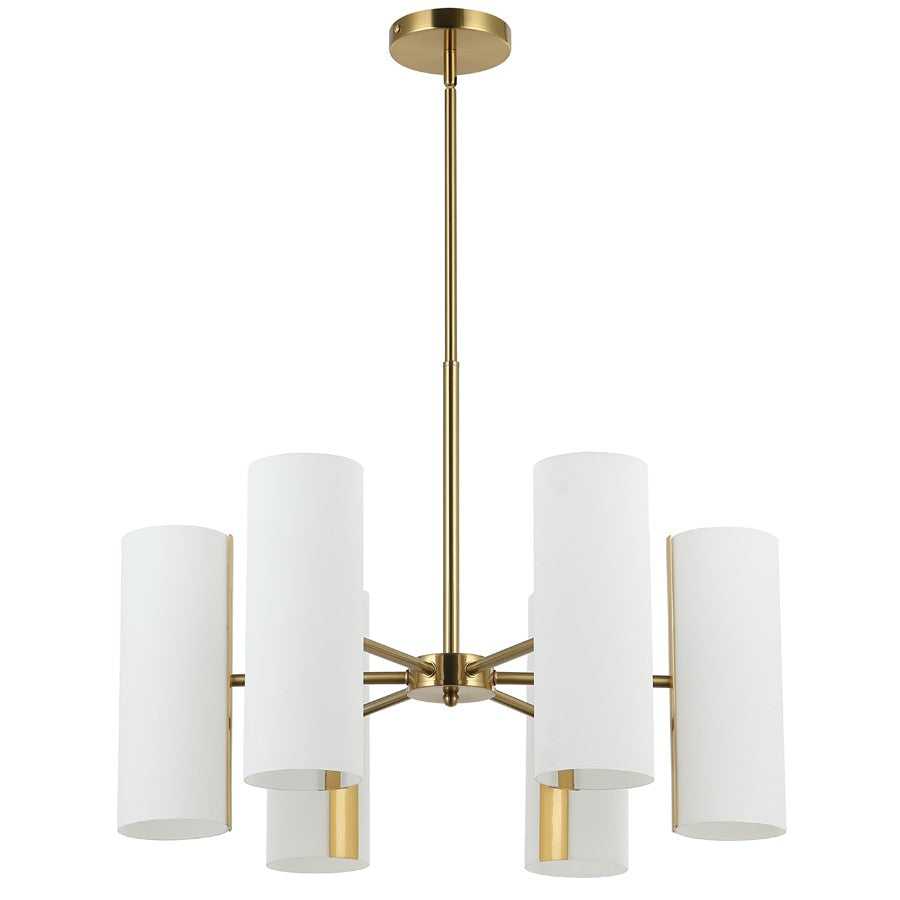 Dainolite Cleta 24in 6-Light Chandelier | Contemporary Aged Brass and White Glass | Kitchen Island & Dining Room | Model CEA-246C-AGB