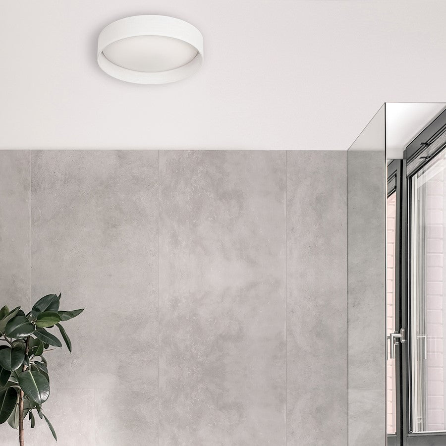 Dainolite CFLD-1114-198F 11in 1-Light LED Flush Mount | Contemporary Eggshell Fabric and Satin Chrome Steel | Bedroom | Model CFLD-1114-198F