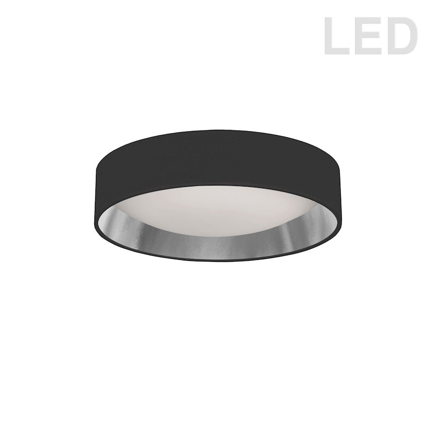 Dainolite CFLD-1114-697 11in 1-Light LED Flush Mount | Modern Black and Silver Fabric Shade with Satin Chrome Accents | Bedroom & | Model CFLD-1114-697