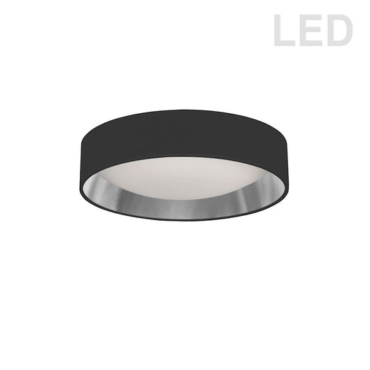 Dainolite CFLD-1114-697 11in 1-Light LED Flush Mount | Modern Black and Silver Fabric Shade with Satin Chrome Accents | Bedroom & | Model CFLD-1114-697