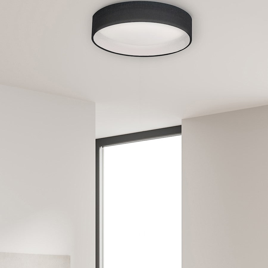 Dainolite CFLD-1522 15in 1-Light Flush Mount | Black Fabric and Satin Chrome Steel | Bedroom & Hallway | 15 x 15 x 3 in | Model CFLD-1522-797