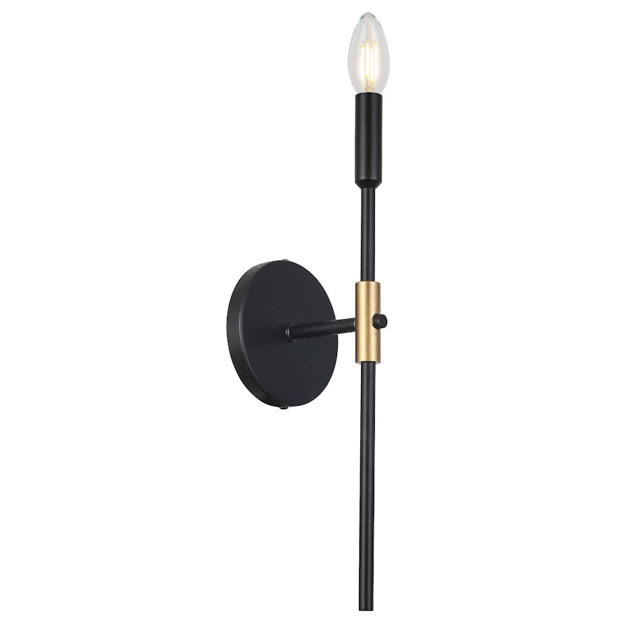 Dainolite Cinthia 16in 1-Light Wall Sconce | Transitional Matte Black and Aged Brass Metal | Hallway & Bathroom Accent | Model CIN-161W-MB-AGB