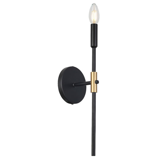 Dainolite Cinthia 16in 1-Light Wall Sconce | Transitional Matte Black and Aged Brass Metal | Hallway & Bathroom Accent | Model CIN-161W-MB-AGB