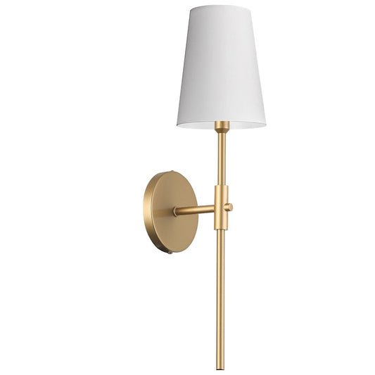 Dainolite Cinthia 21in 1-Light Wall Sconce | Transitional Aged Brass Metal and White Fabric Shade | Bathroom & Powder Room | Model CIN-211W-AGB-790