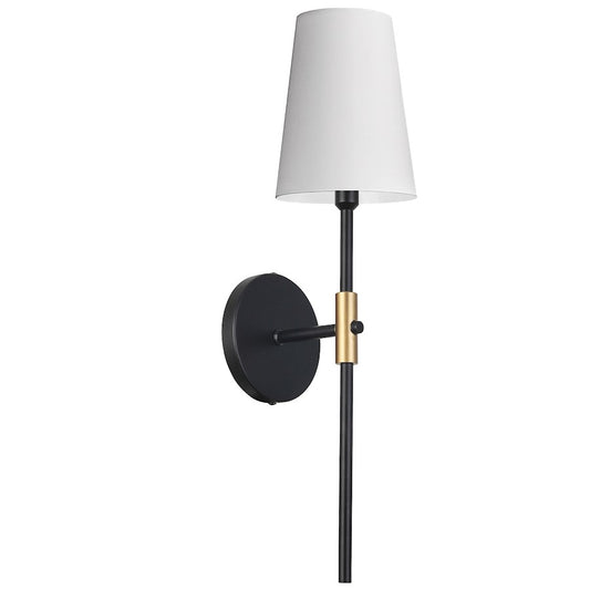 Dainolite Cinthia 21in 1-Light Wall Sconce | Transitional Matte Black and Aged Brass with White Fabric | Bathroom | Model CIN-211W-MB-AGB-790