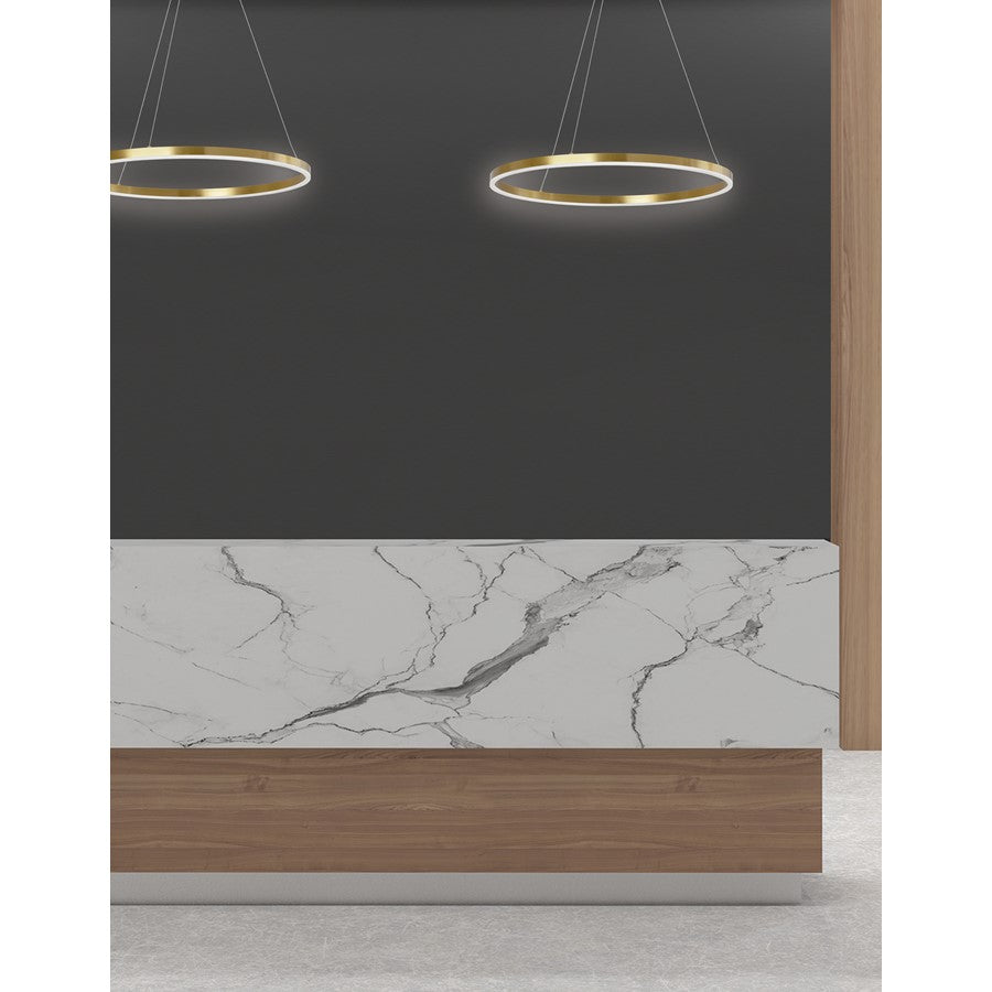 Dainolite Circulo 24in 1-Light Color-Changing LED Chandelier | Modern Aged Brass and White Acrylic | Dining Room & Foyer | Model CIR-2434C-5CCT-AGB