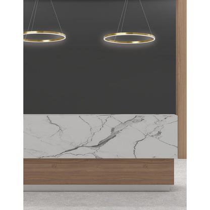 Dainolite Circulo 24in 1-Light Color-Changing LED Chandelier | Modern Aged Brass and White Acrylic | Dining Room & Foyer | Model CIR-2434C-5CCT-AGB