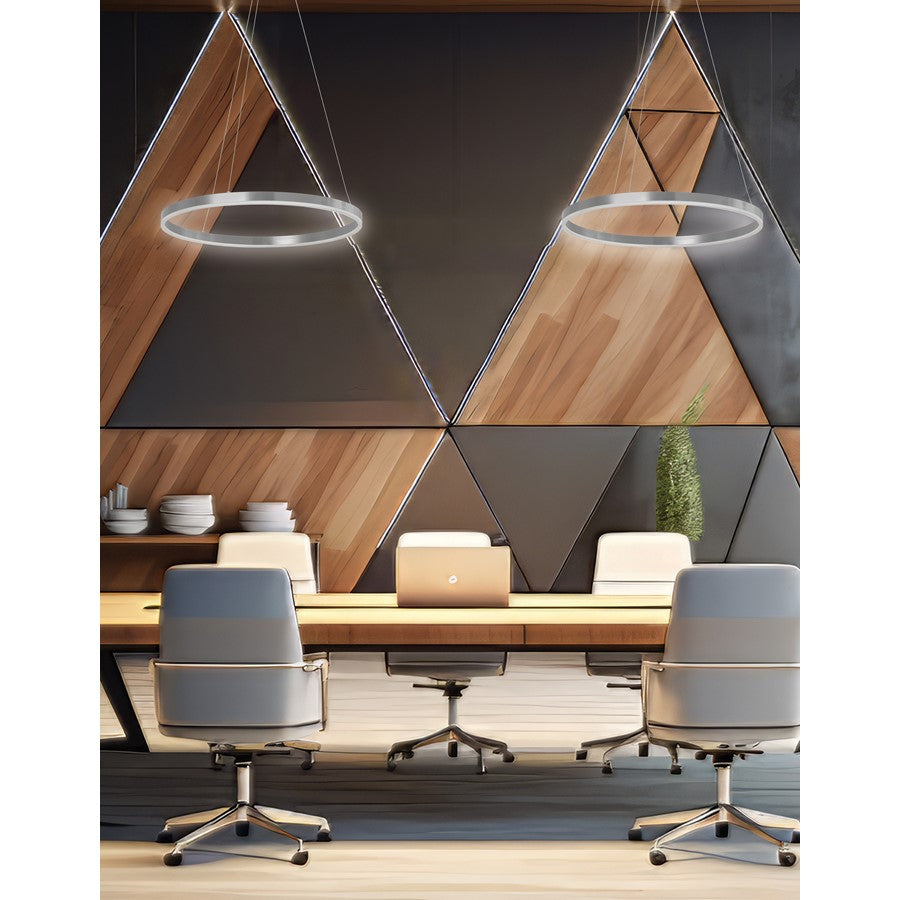 Dainolite Circulo 24in 1-Light Chandelier | Modern Silver and White Acrylic | Kitchen Island & Dining Room | Model CIR-2434C-5CCT-SV