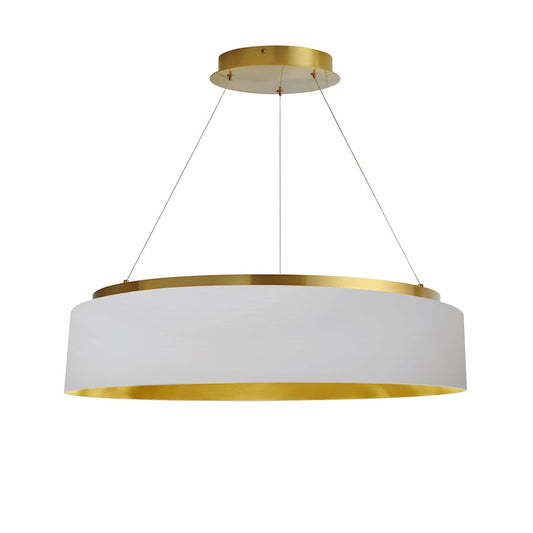 Dainolite Circulo 26in 1-Light Chandelier | Modern White Fabric and Aged Brass Metal | Living Room & Dining Room | 26 x 26 x 6 in | Model CIR-2634C-AGB-692