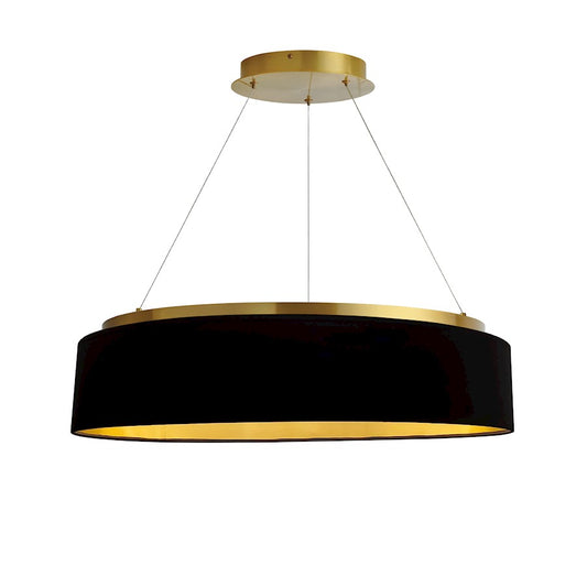 Dainolite Circulo 26in 1-Light Chandelier | Modern Black Fabric and Aged Brass Metal | Dining Room & Kitchen | Model CIR-2634C-AGB-698