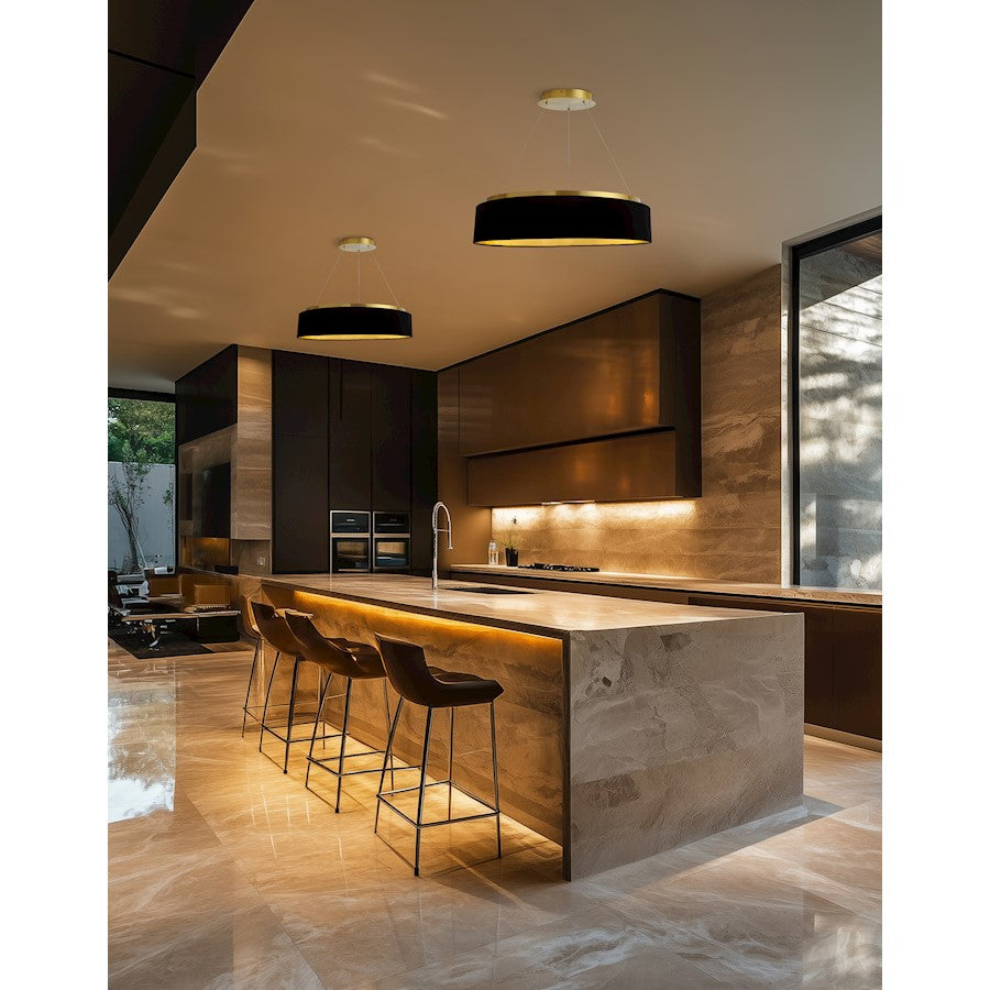 Dainolite Circulo 26in 1-Light Chandelier | Modern Black Fabric and Aged Brass Metal | Dining Room & Kitchen | Model CIR-2634C-AGB-698