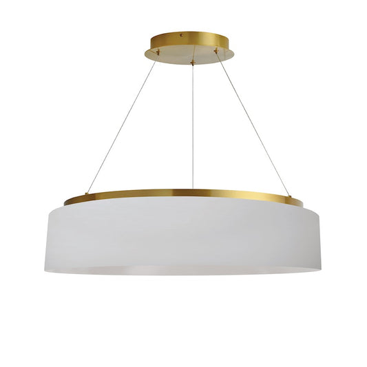 Dainolite Circulo 26in 1-Light Chandelier | Modern White Fabric and Aged Brass Metal | Dining Room & Kitchen | Model CIR-2634C-AGB-790