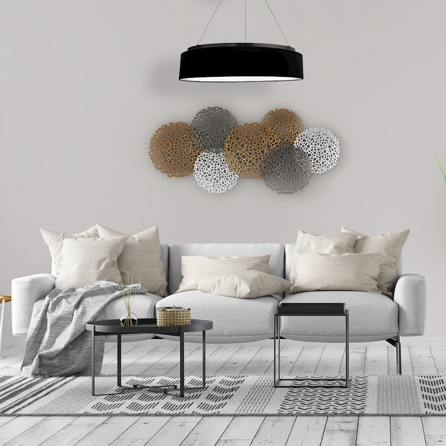Dainolite Circulo 26in 1-Light Chandelier | Modern Matte Black Fabric and Black Drum Shade | Dining Room & Kitchen | 26 x 26 x 6 | Model CIR-2634C-MB-797