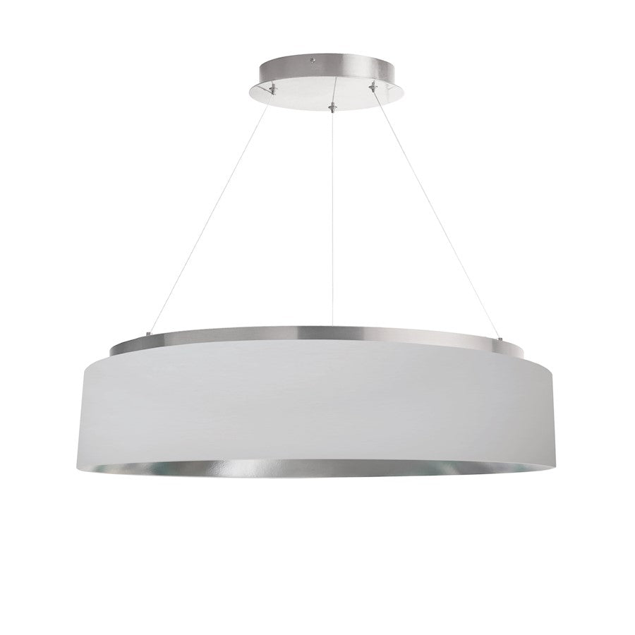 Dainolite Circulo 26in 1-Light Chandelier | Modern White Fabric and Silver Metal | Dining Room & Foyer | 26 x 26 x 6 in | Model CIR-2634C-SV-691