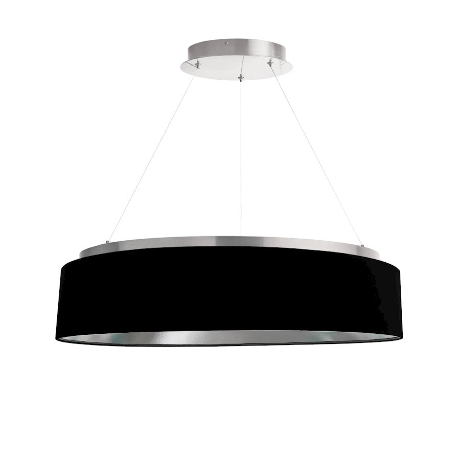 Dainolite Circulo 26in 1-Light Chandelier | Modern Black Fabric and Silver Metal | Kitchen & Dining Room | 26 x 26 x 6 in | Model CIR-2634C-SV-697