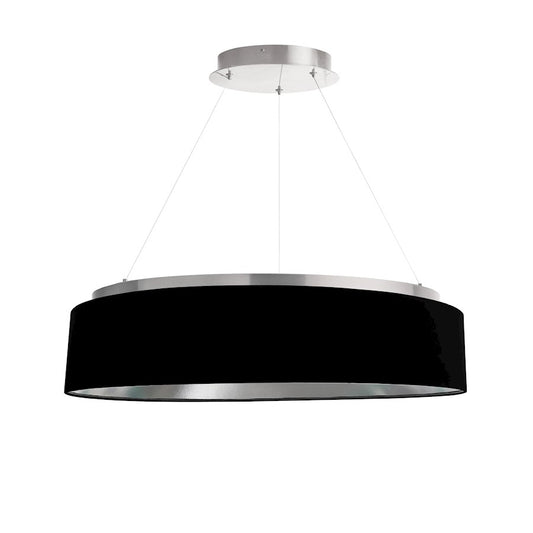 Dainolite Circulo 26in 1-Light Chandelier | Modern Black Fabric and Silver Metal | Kitchen & Dining Room | 26 x 26 x 6 in | Model CIR-2634C-SV-697