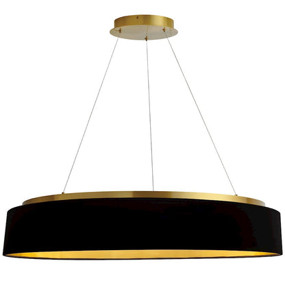 Dainolite Circulo 34in 1-Light Chandelier | Modern Black Fabric and Aged Brass Metal | Dining Room & Foyer | 34 x 34 x 6 in | Model CIR-3463C-AGB-698