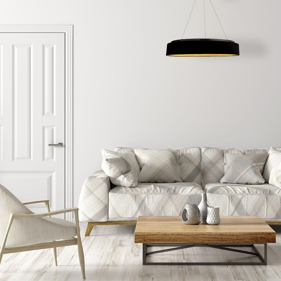 Dainolite Circulo 34in 1-Light Chandelier | Modern Black Fabric and Matte Black Metal | Dining Room & Kitchen | 34 x 34 x 6 in | Model CIR-3463C-MB-698