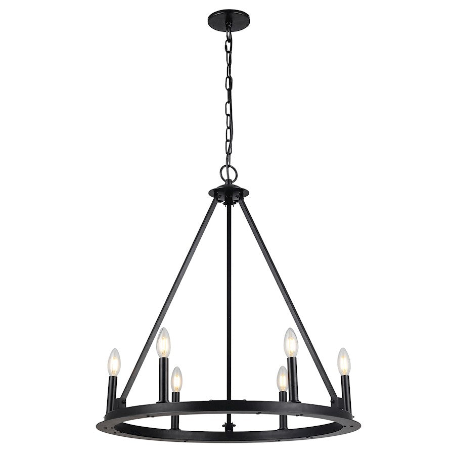 Dainolite Colby 26in 6-Light Chandelier | Transitional Matte Black Metal | Dining Room & Kitchen | 26 x 26 x 30.5 in | Model CLB-266C-MB