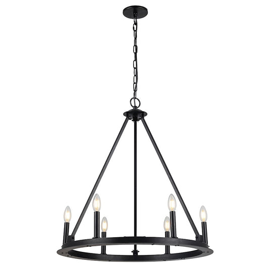 Dainolite Colby 26in 6-Light Chandelier | Transitional Matte Black Metal | Dining Room & Kitchen | 26 x 26 x 30.5 in | Model CLB-266C-MB