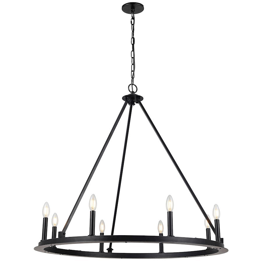 Dainolite Colby 36in 8-Light Chandelier | Transitional Matte Black Metal | Dining Room & Kitchen | 36 x 36 x 33 in | Model CLB-368C-MB