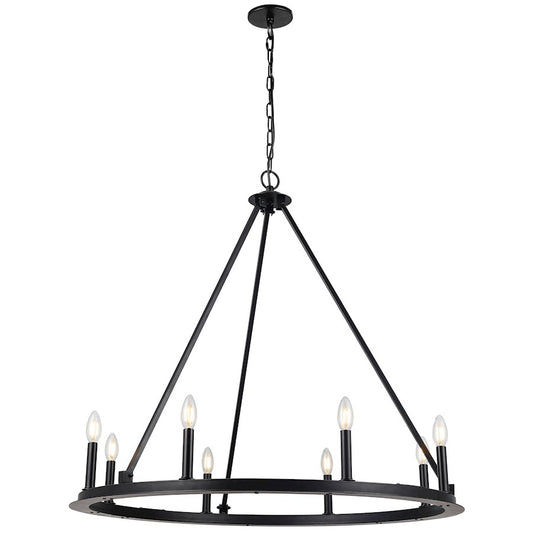 Dainolite Colby 36in 8-Light Chandelier | Transitional Matte Black Metal | Dining Room & Kitchen | 36 x 36 x 33 in | Model CLB-368C-MB