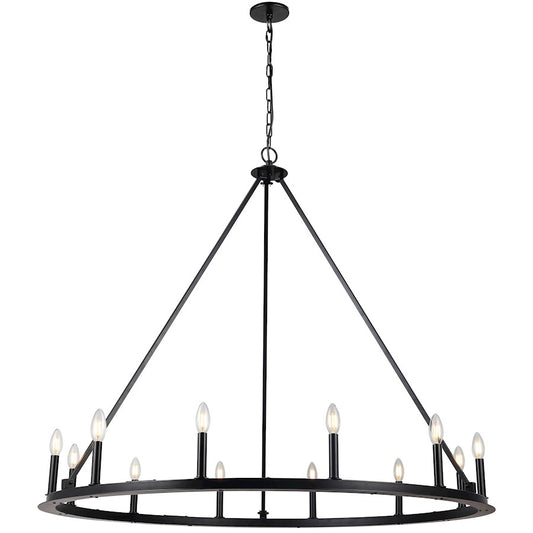 Dainolite Colby 48in 12-Light Chandelier | Transitional Matte Black Metal | Dining Room & Kitchen | 48 x 48 x 42 in | Model CLB-4812C-MB