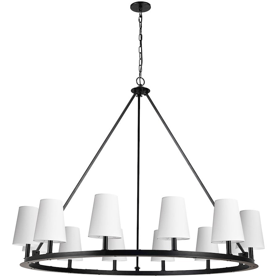 Dainolite Colby 52in 12-Light Chandelier | Transitional Matte Black and White Fabric Shades | Dining Room & Kitchen | Model CLB-5212C-MB-790