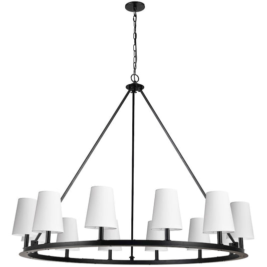 Dainolite Colby 52in 12-Light Chandelier | Transitional Matte Black and White Fabric Shades | Dining Room & Kitchen | Model CLB-5212C-MB-790