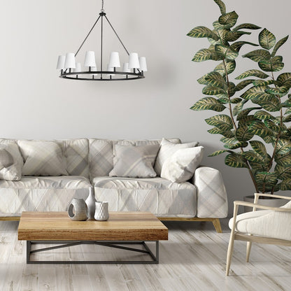 Dainolite Colby 52in 12-Light Chandelier | Transitional Matte Black and White Fabric Shades | Dining Room & Kitchen | Model CLB-5212C-MB-790