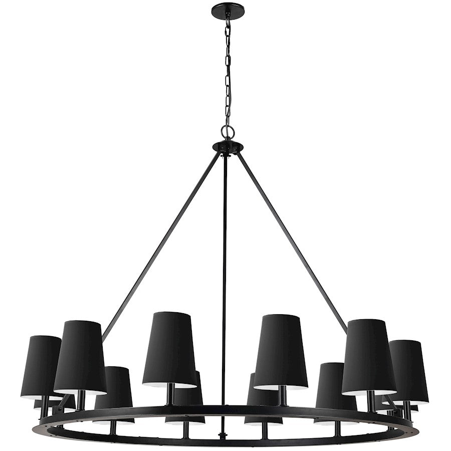 Dainolite Colby 52in 12-Light Chandelier | Transitional Matte Black Metal and Black Fabric Shade | Dining Room & Foyer | 52 x 52 | Model CLB-5212C-MB-797