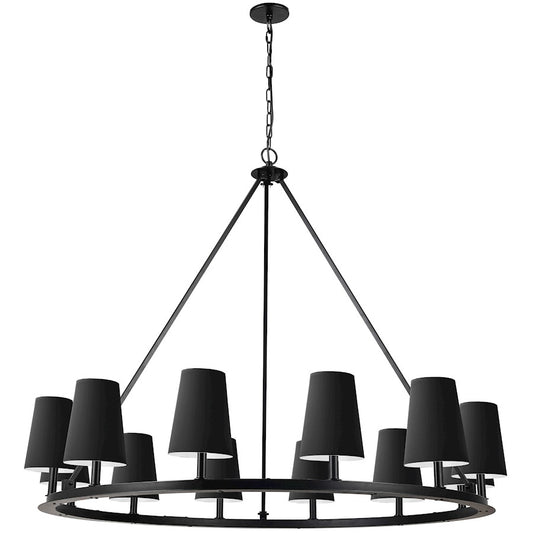 Dainolite Colby 52in 12-Light Chandelier | Transitional Matte Black Metal and Black Fabric Shade | Dining Room & Foyer | 52 x 52 | Model CLB-5212C-MB-797
