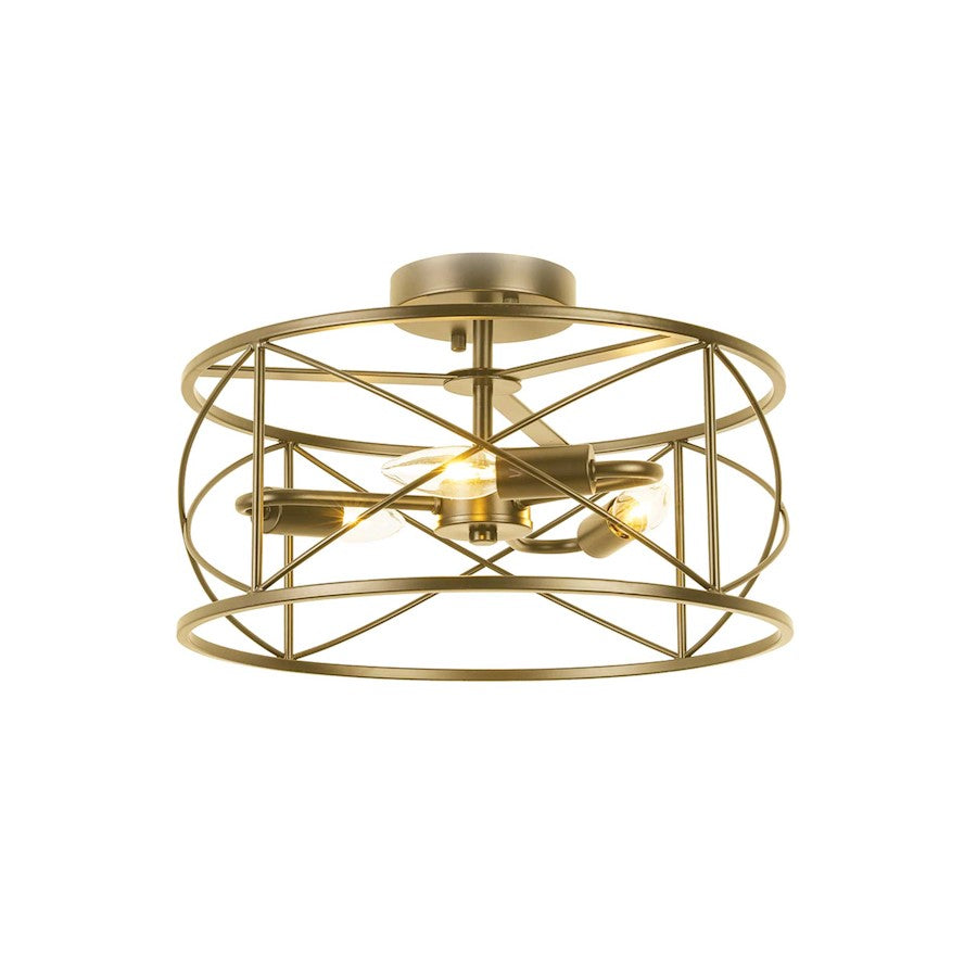 Dainolite Calah 15in 3-Light Semi-Flush Mount | Transitional Aged Brass Metal | Bedroom & Hallway | 15 x 15 x 8 in | Model CLH-153FH-AGB