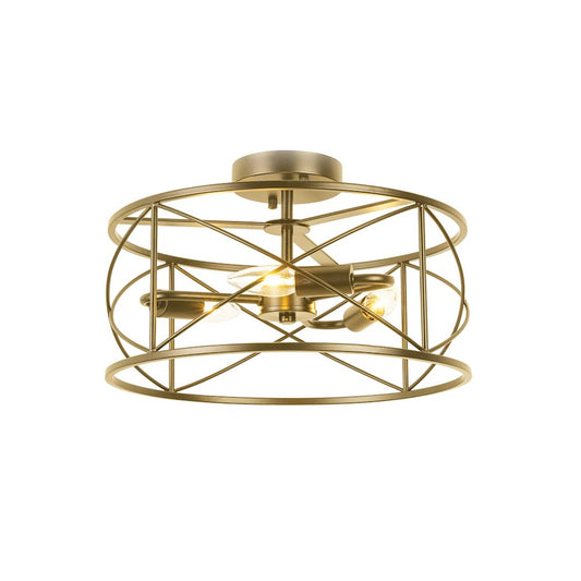 Dainolite Calah 15in 3-Light Semi-Flush Mount | Transitional Aged Brass Metal | Bedroom & Hallway | 15 x 15 x 8 in | Model CLH-153FH-AGB