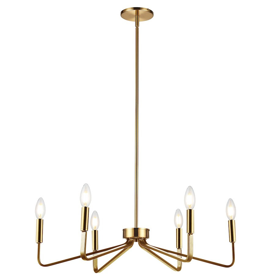 Dainolite Clayton 26in 6-Light Chandelier | Contemporary Aged Brass Metal | Dining Room & Kitchen | 26 x 26 x 6 in | Model CLN-266C-AGB