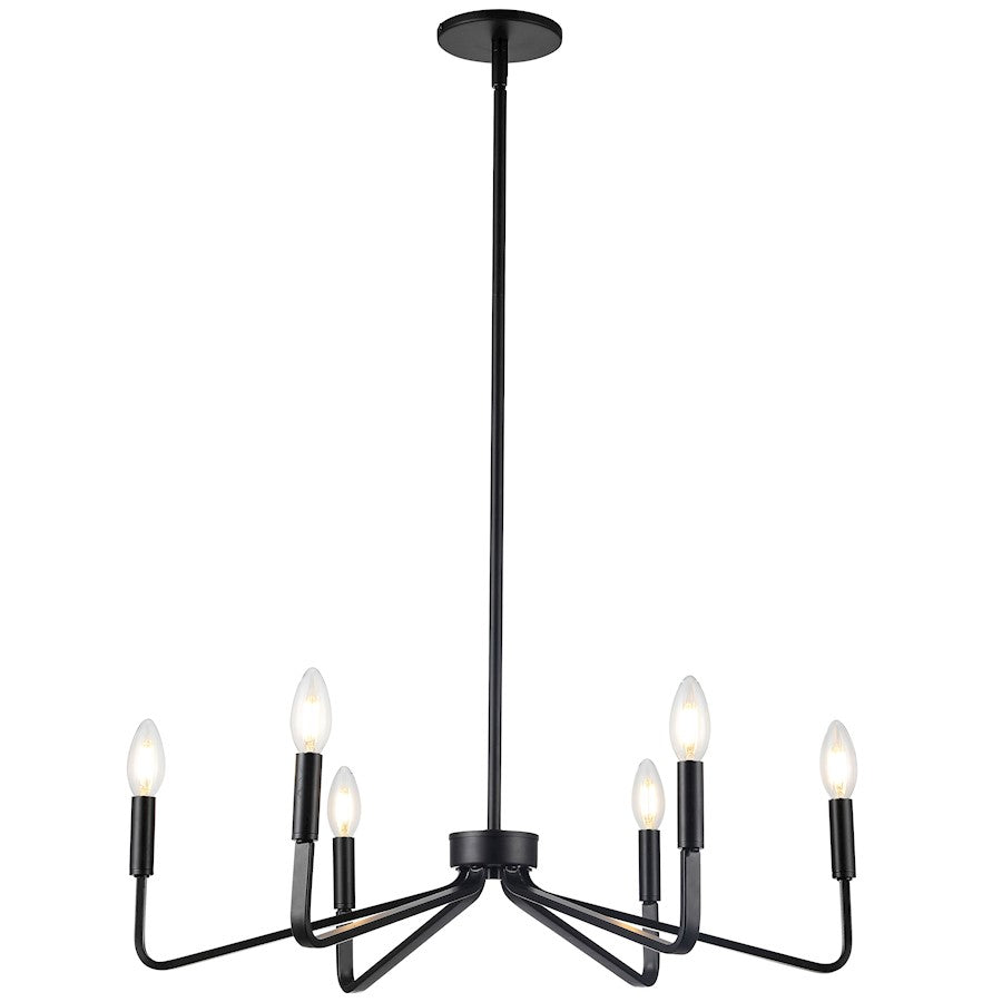 Dainolite Clayton 26in 6-Light Chandelier | Contemporary Matte Black Metal | Dining Room & Kitchen | 26 x 26 x 6 in | Model CLN-266C-MB