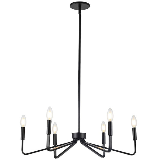 Dainolite Clayton 26in 6-Light Chandelier | Contemporary Matte Black Metal | Dining Room & Kitchen | 26 x 26 x 6 in | Model CLN-266C-MB