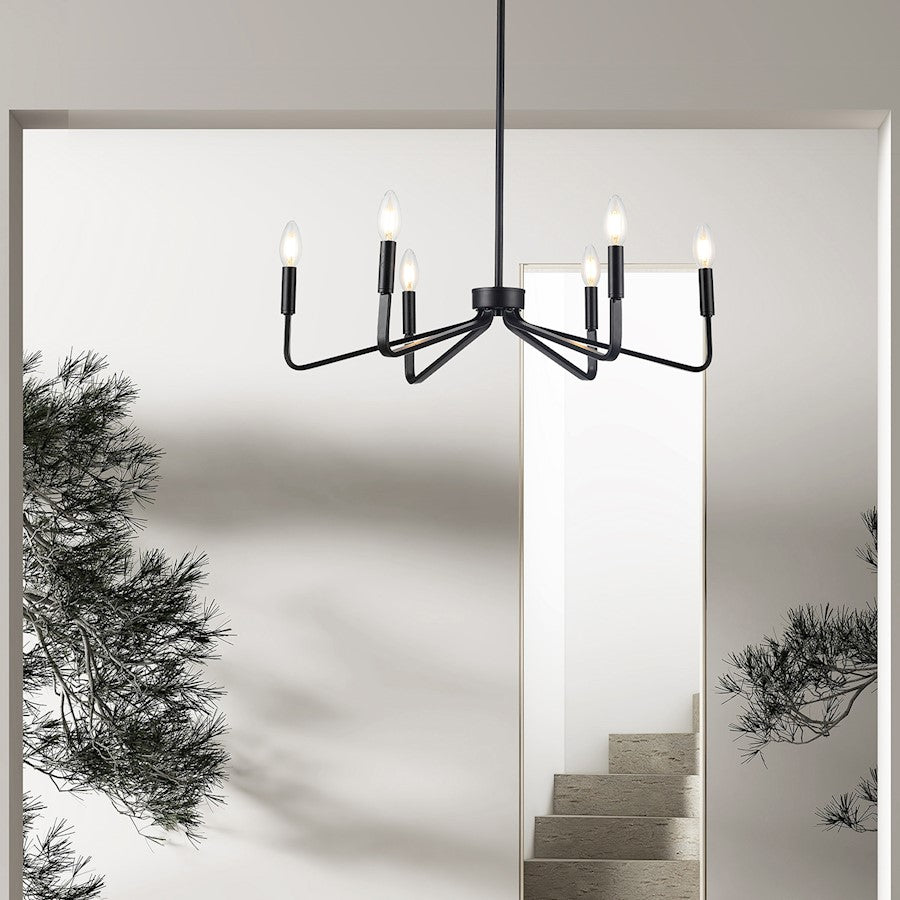 Dainolite Clayton 26in 6-Light Chandelier | Contemporary Matte Black Metal | Dining Room & Kitchen | 26 x 26 x 6 in | Model CLN-266C-MB